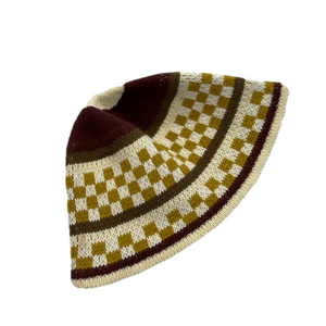 URBAN OUTFITTERS Bucket Hat. New (w/o tags). Maroon, cream, yellow. Knit.